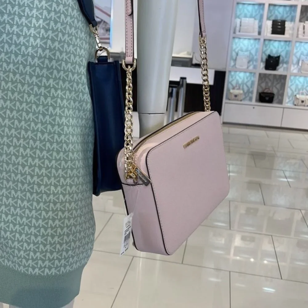 Michael Kors Jet Set Item Large East West Zip Crossbody Leather Powder Blush